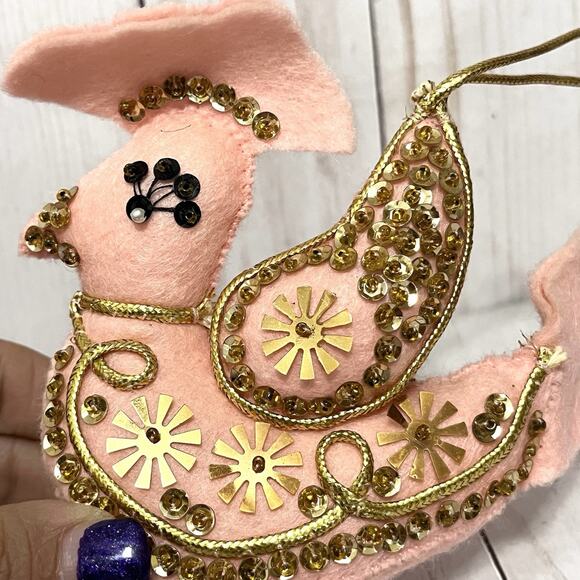 Vintage Bucilla Felt Sequins Beads Exotic Bird Christmas Ornament Lot of 2 - Picture 8 of 13